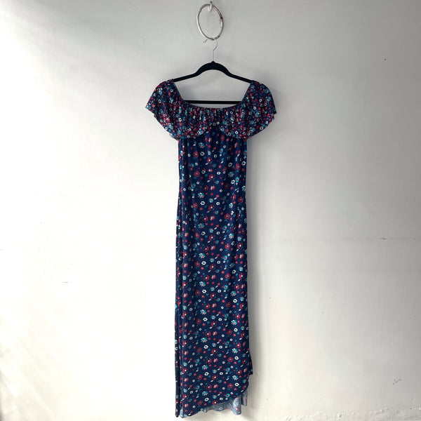 Vestido Azul Flores Largo