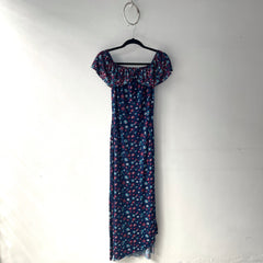 Vestido Azul Flores Largo