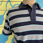 Camisa Tipo Polo Gris con Rayas Azules - Thumbnail 3