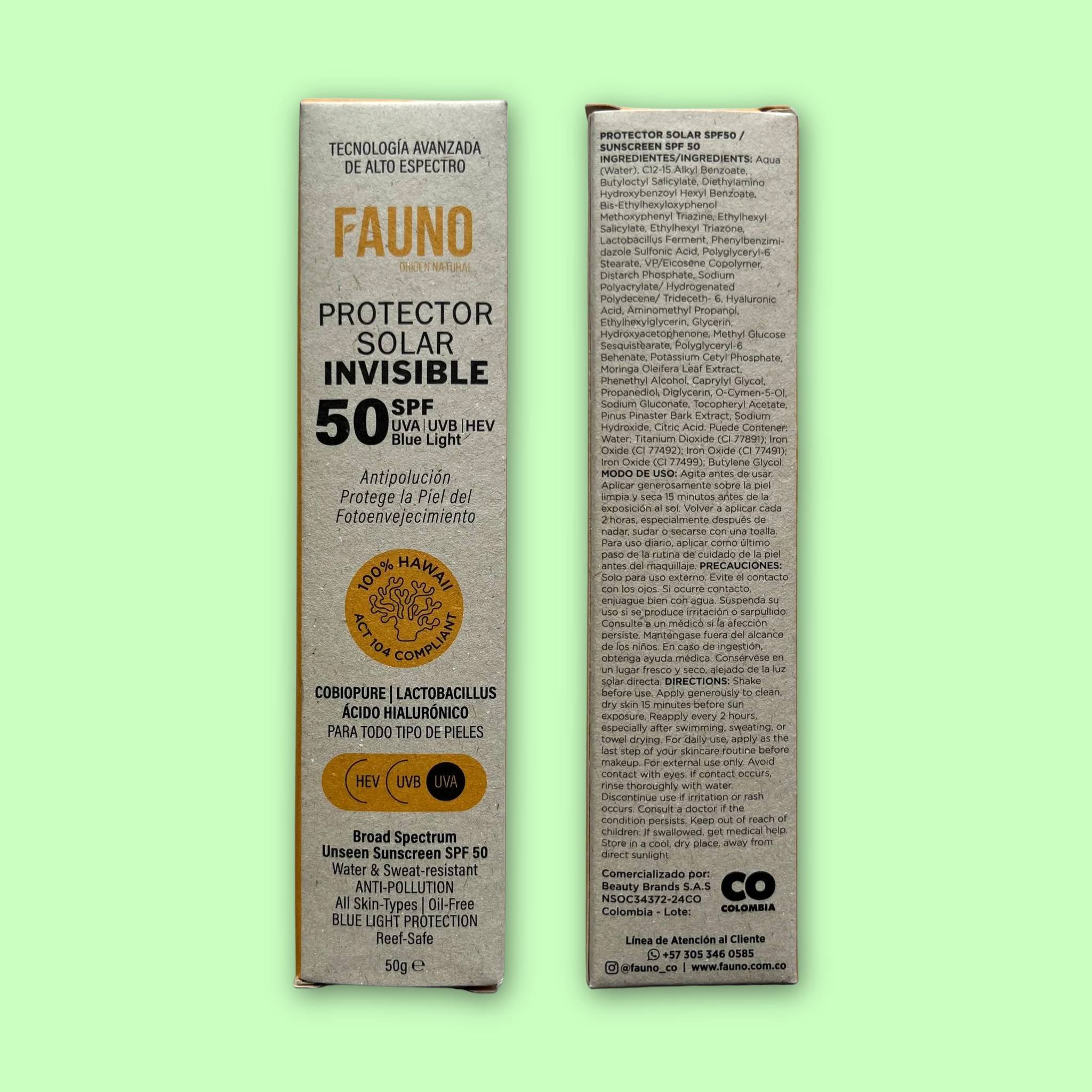 Protector Solar Invisible SPF50  50 ml. Fauno