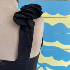 Vestido de Fiesta Negro Rosas Pegado