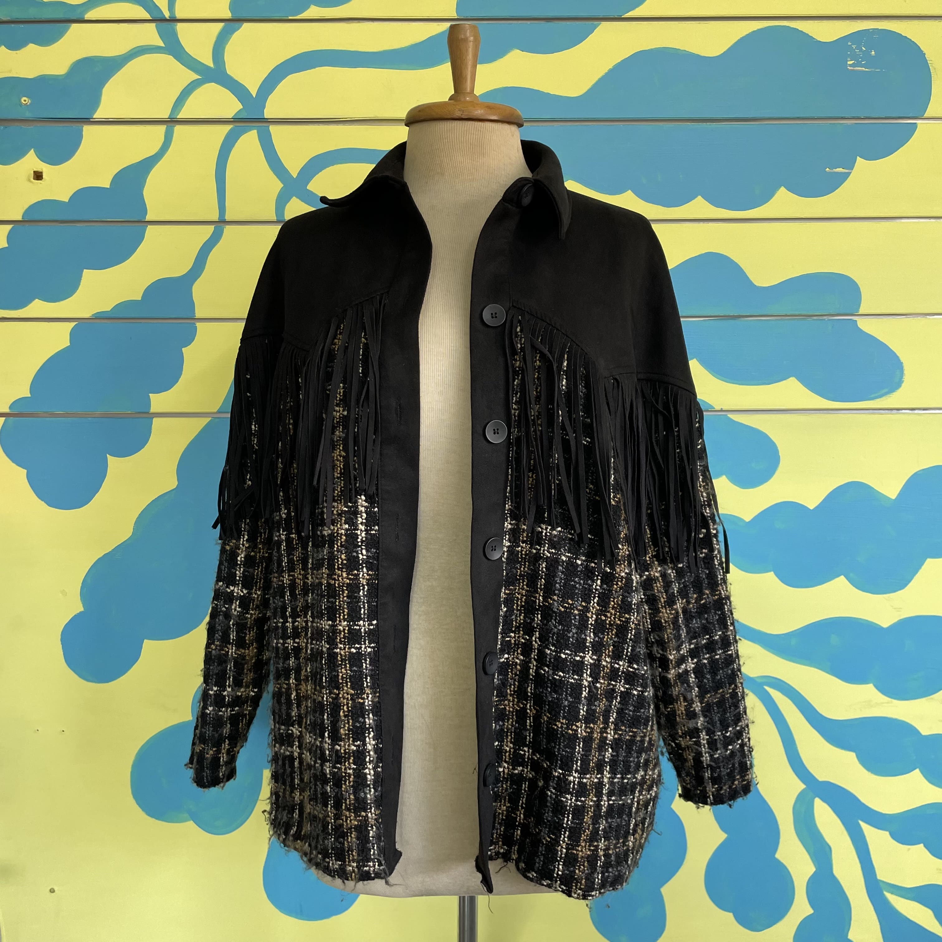 Chaqueta Cuadros con Flecos