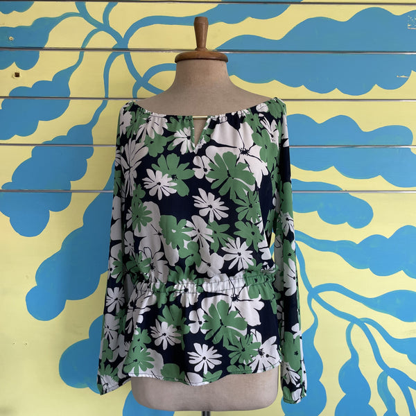 Blusa Flores Verde con Azul