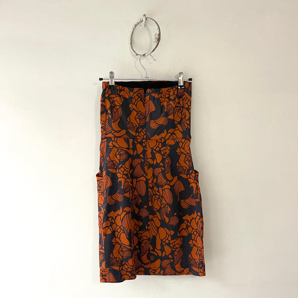Vestido Strapless Naranja Negro con bolsillos - Secondary