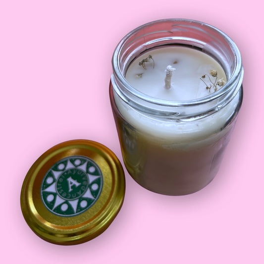 Vela Aromática de Cera Vegetal con Cristales  Ayurveda Ancestral