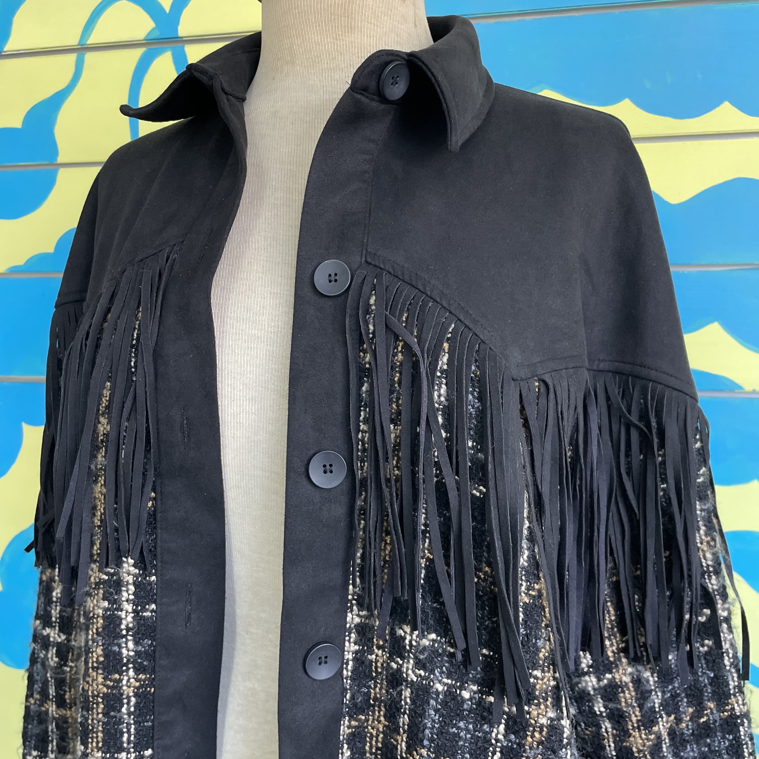 Chaqueta Cuadros con Flecos