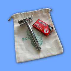 Máquina de Afeitar Reutilizable Clásica de una Hoja + Repuestos Cuchillas x5und.