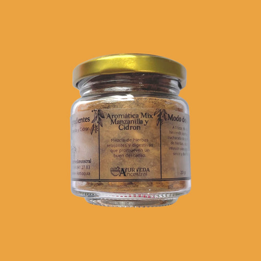 Aromática Mix Manzanilla y Cidrón con Canela Molida 105 gr. Ayurveda Ancestral.