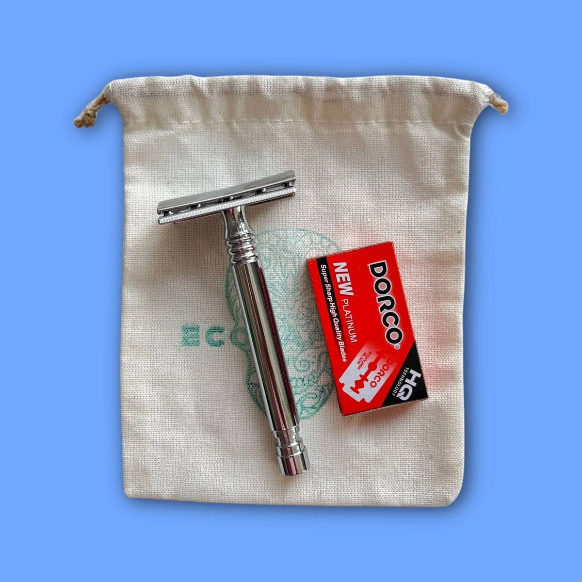 Máquina de Afeitar Reutilizable Clásica de una Hoja + Repuestos Cuchillas x5und.