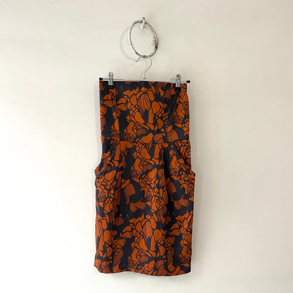 Vestido Strapless Naranja Negro con bolsillos