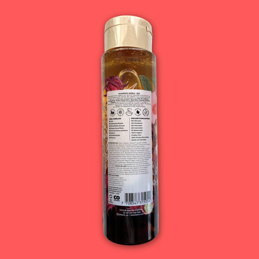 Shampoo Hidra-Bio Flor de Jamaica, Ácido Hialuronico y Heliogenol 400 ml. Fauno