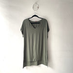 Vestido o Camisa Larga Cuello V Verde Militar - Thumbnail 1
