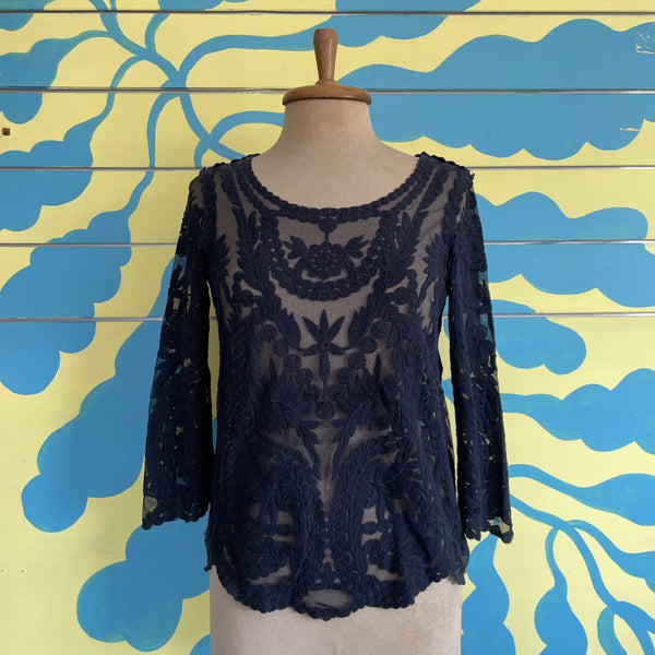 Camisa Encaje Azul Oscura