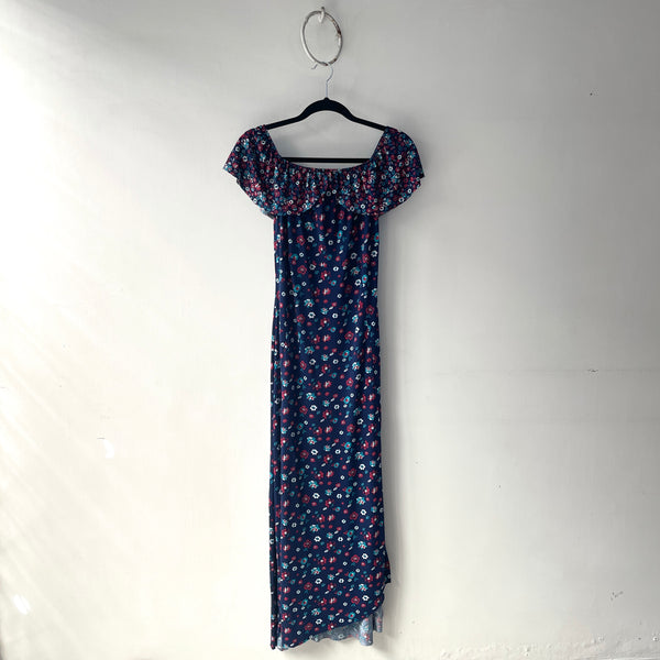 Vestido Azul Flores Largo - Secondary