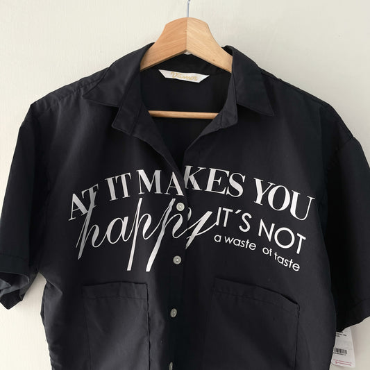 Camisa Negra Manga Corta Botones Talla Unica