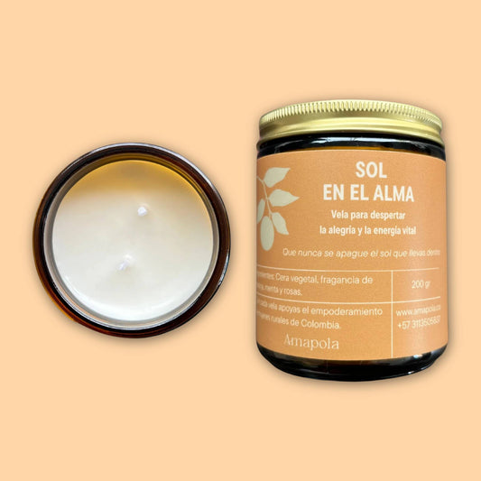 Vela con Intención Sol en El Alma  200 gr. Amapola Artesana